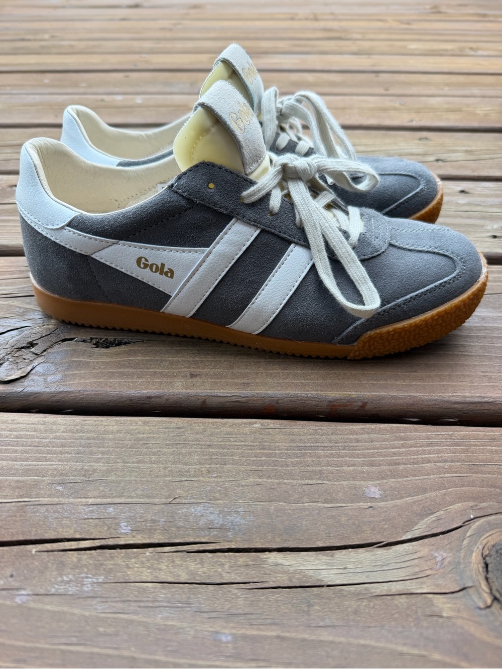 Gola Gray Suede Elan Sneakers with White Stripes and Gum Sole - Picture 5 of 8